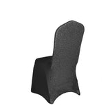 Black Spandex Stretch Banquet Chair Cover, Fitted with Metallic Shimmer Tinsel Back#whtbkgd