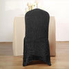 Black Spandex Stretch Banquet Chair Cover, Fitted with Metallic Shimmer Tinsel Back