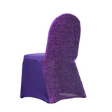Purple Spandex Stretch Banquet Chair Cover, Fitted with Metallic Shimmer Tinsel Back#whtbkgd