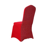 Red Spandex Stretch Banquet Chair Cover, Fitted with Metallic Shimmer Tinsel Back#whtbkgd