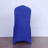 Royal Blue Spandex Stretch Banquet Chair Cover, Fitted with Metallic Shimmer Tinsel Back