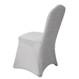 Silver Spandex Stretch Banquet Chair Cover, Fitted with Metallic Shimmer Tinsel Back#whtbkgd