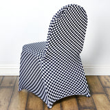 Black/White Buffalo Plaid Spandex Stretch Banquet Chair Covers, Fitted Checkered Chair Covers