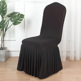 Black 1-Piece Spandex Fitted Ruffle Pleated Skirt Banquet Slip On Chair Cover