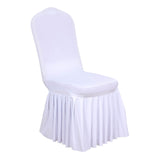 White 1-Piece Stretch Fitted Ruffle Pleated Skirt Banquet Slip On Chair Cover
