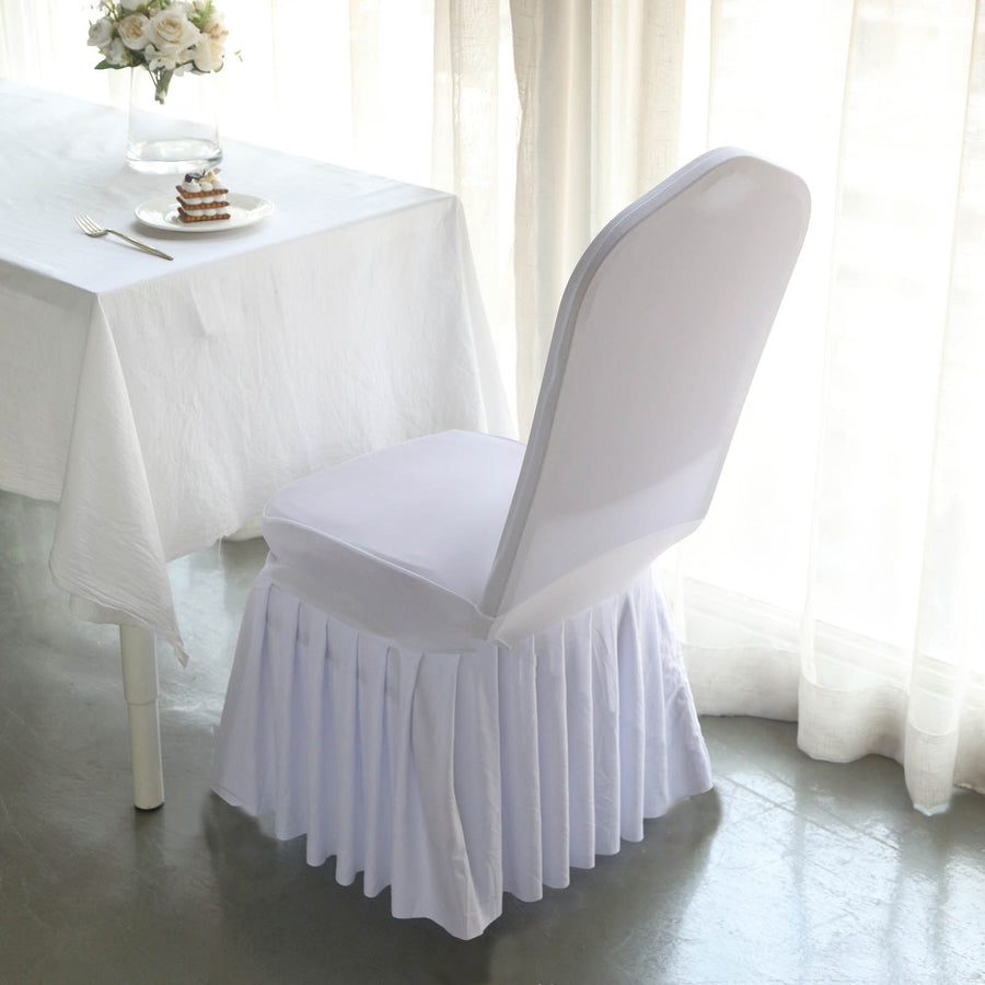 White 1-Piece Spandex Fitted Ruffle Pleated Skirt Banquet Chair Cover