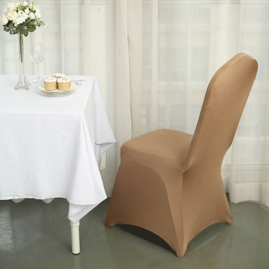 Taupe Spandex Stretch Fitted Banquet Chair Cover - 160 GSM