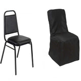 Black Polyester Square Top Banquet Chair Cover, Reusable Slip On Chair Cover
