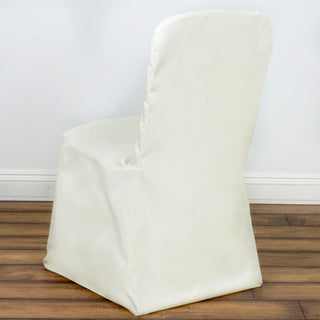 Invest in Long-lasting Elegance with the Ivory Polyester Square Top Banquet Chair Cover