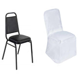 White Polyester Square Top Banquet Chair Cover, Reusable Slip On Chair Cover