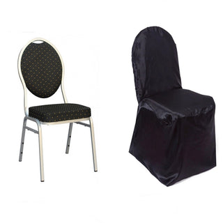 Black Glossy Satin Banquet Chair Covers for Wedding and Event Decor