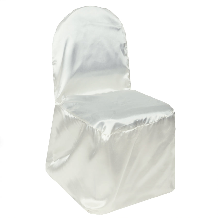 Ivory Glossy Satin Banquet Chair Covers, Reusable Elegant Chair Covers#whtbkgd