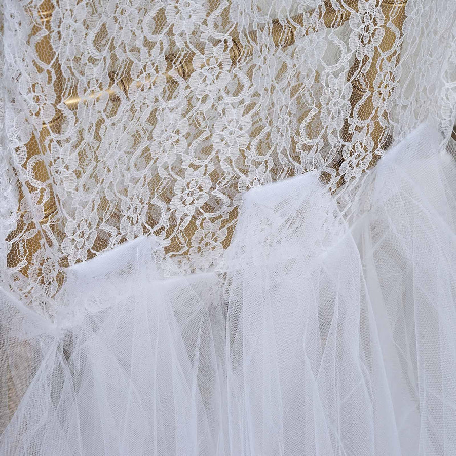 White Lace & Tulle Chair Tutu Cover Skirt, Wedding Event Chair Decor#whtbkgd