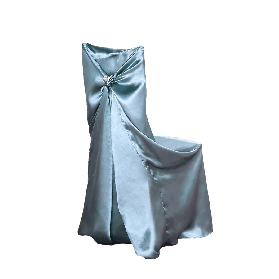 Dusty Blue Satin Self-Tie Universal Chair Cover, Folding, Dining, Banquet and Standard