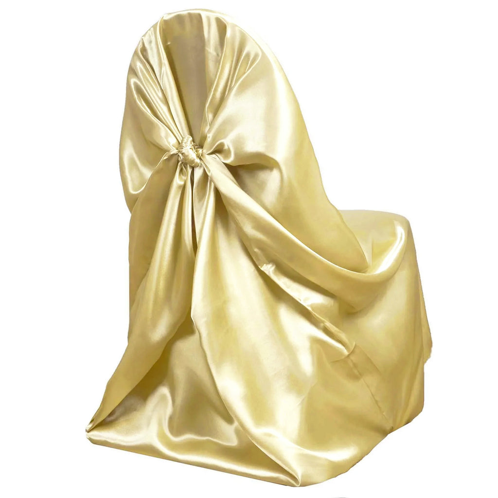 Champagne Universal Satin Chair Covers - TableclothsFactory.com