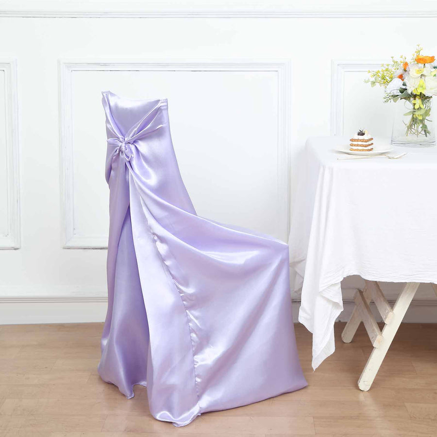 Lavender Lilac Satin Self-Tie Universal Chair Cover, Folding, Dining, Banquet and Standard