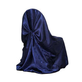 Navy Blue Satin Self-Tie Universal Chair Cover, Folding, Dining, Banquet and Standard