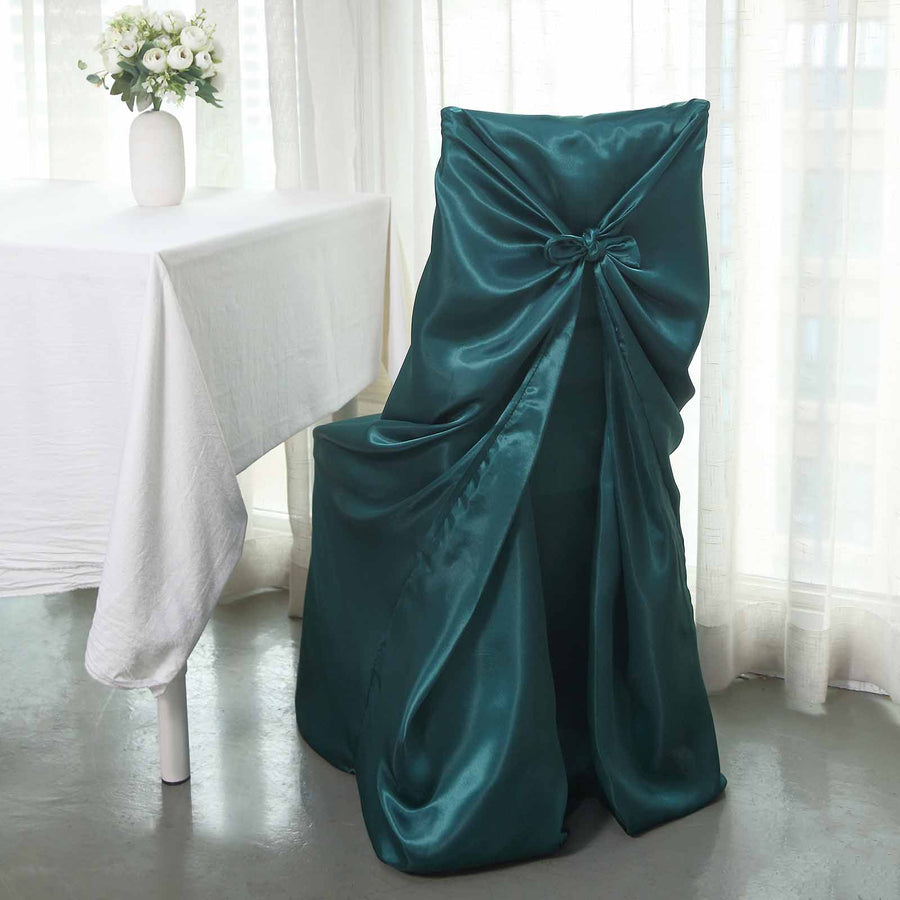 Peacock Teal Satin Self-Tie Universal Chair Cover, Folding, Dining, Banquet