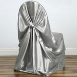 Silver Satin Self-Tie Universal Chair Cover, Folding, Dining, Banquet and Standard