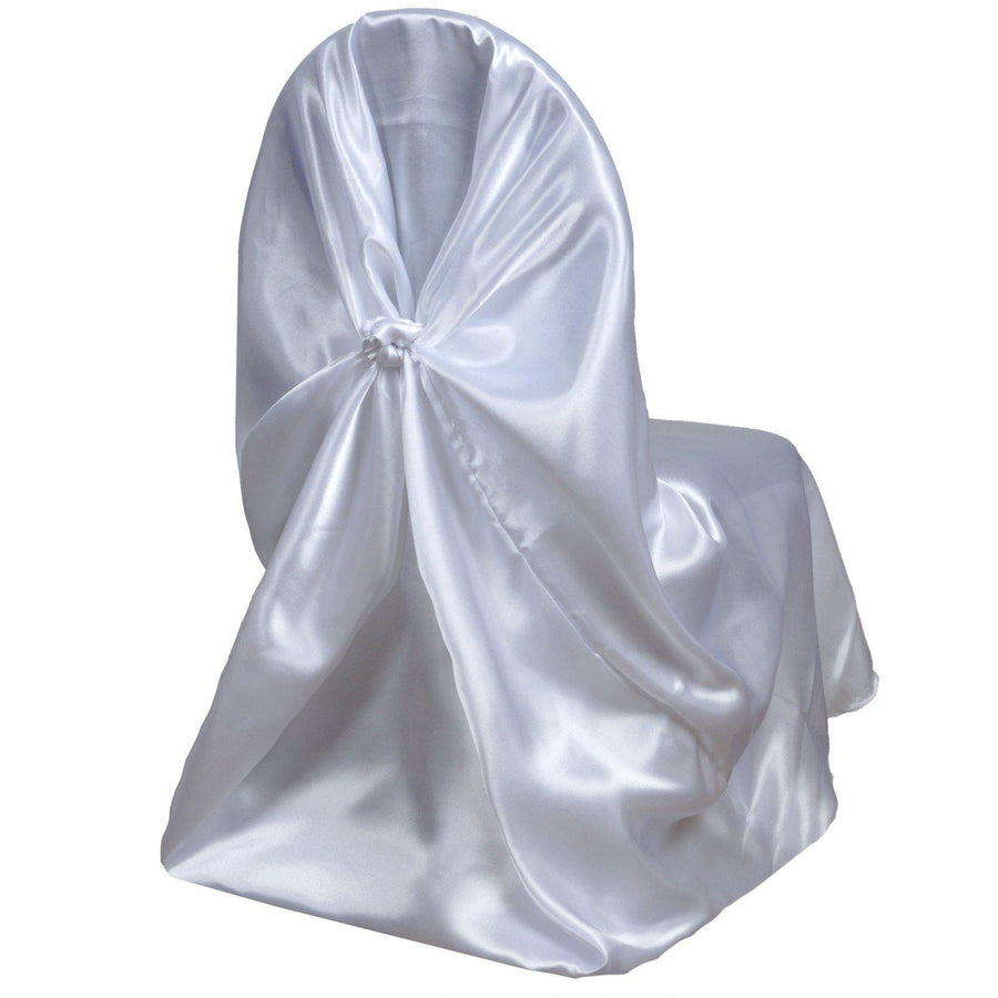 White Satin Self-Tie Universal Chair Cover, Folding, Dining, Banquet and Standard