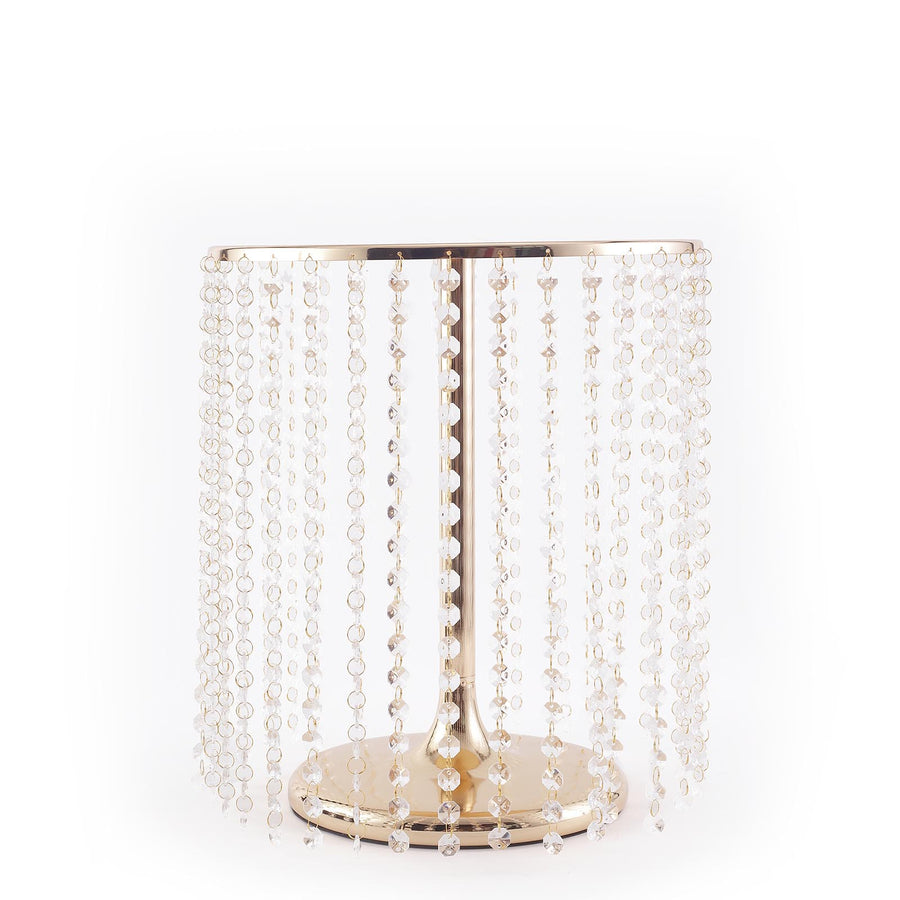 14" Round 16" Tall Metallic Gold Cake Stand, Cupcake Dessert Pedestal With Crystal Chains#whtbkgd