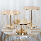 14" Round 12" Tall Metallic Gold Cake Stand, Cupcake Dessert Pedestal With Crystal Chains