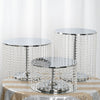 14" Round 12" Tall Metallic Silver Cake Stand, Cupcake Dessert Pedestal With Crystal Chains