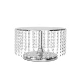 14" Round 8" Tall Metallic Silver Cake Stand, Cupcake Dessert Pedestal With Crystal Chains#whtbkgd