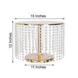 14" Round 12" Tall Metallic Gold Cake Stand, Cupcake Dessert Pedestal With Crystal Chains