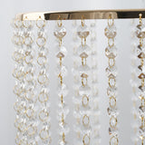 14" Round 12" Tall Metallic Gold Cake Stand, Cupcake Dessert Pedestal With Crystal Chains