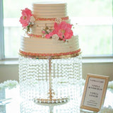 14" Round 12" Tall Metallic Gold Cake Stand, Cupcake Dessert Pedestal With Crystal Chains