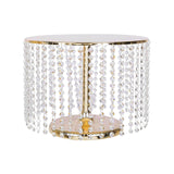 14" Round 12" Tall Metallic Gold Cake Stand, Cupcake Dessert Pedestal With Crystal Chains#whtbkgd