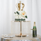 14" Round 12" Tall Metallic Gold Cake Stand, Cupcake Dessert Pedestal With Crystal Chains