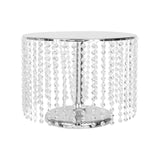 14" Round 12" Tall Metallic Silver Cake Stand, Cupcake Dessert Pedestal With Crystal Chains#whtbkgd