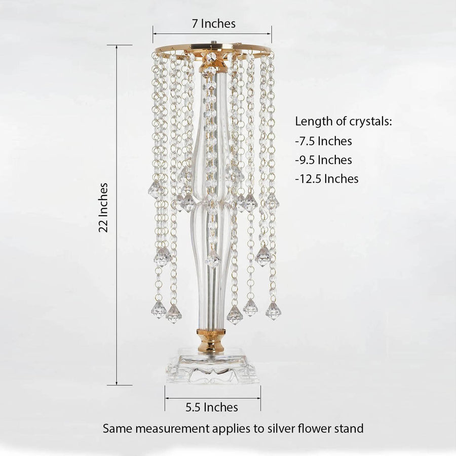 Flower Stand Diamond Pendant Crystal Chandelier Wedding Centerpiece - Gold - 22" tall