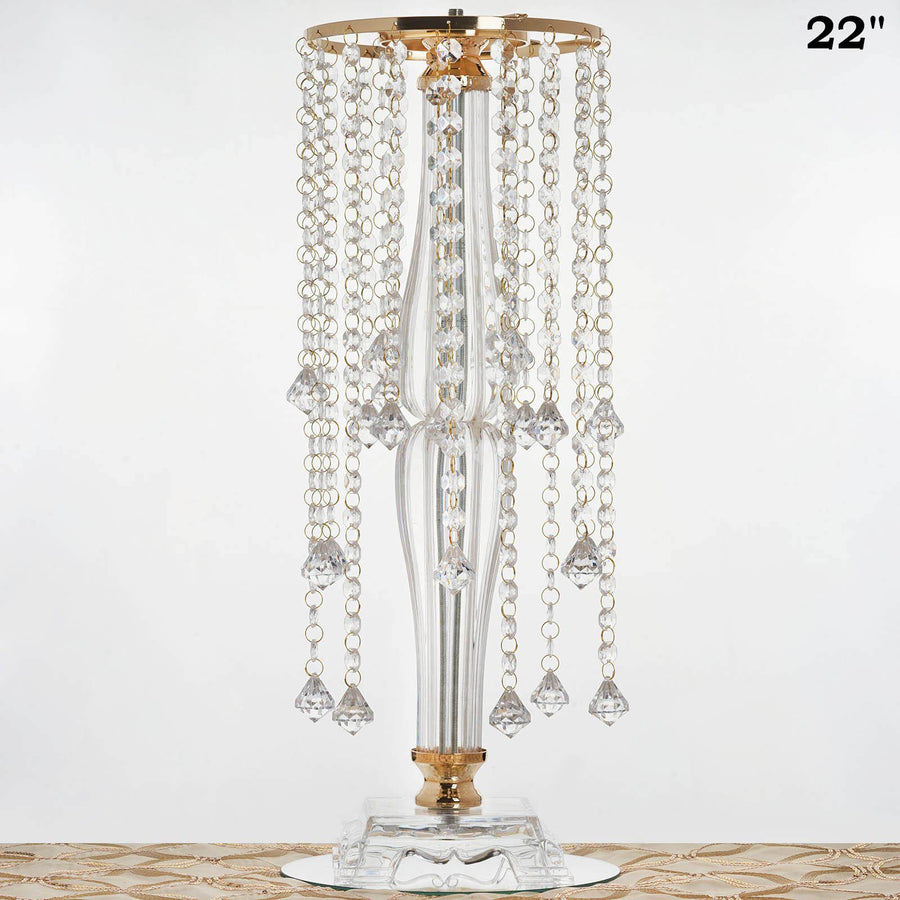 22" Tall Gold Crystal Pendants Flower Stand#whtbkgd