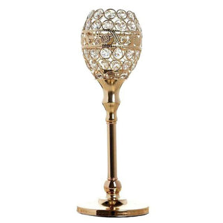 Enhance Your Event Décor with the 2 Pack | 14" Gold Metal Goblet Acrylic Crystal Votive Candle Holder Set