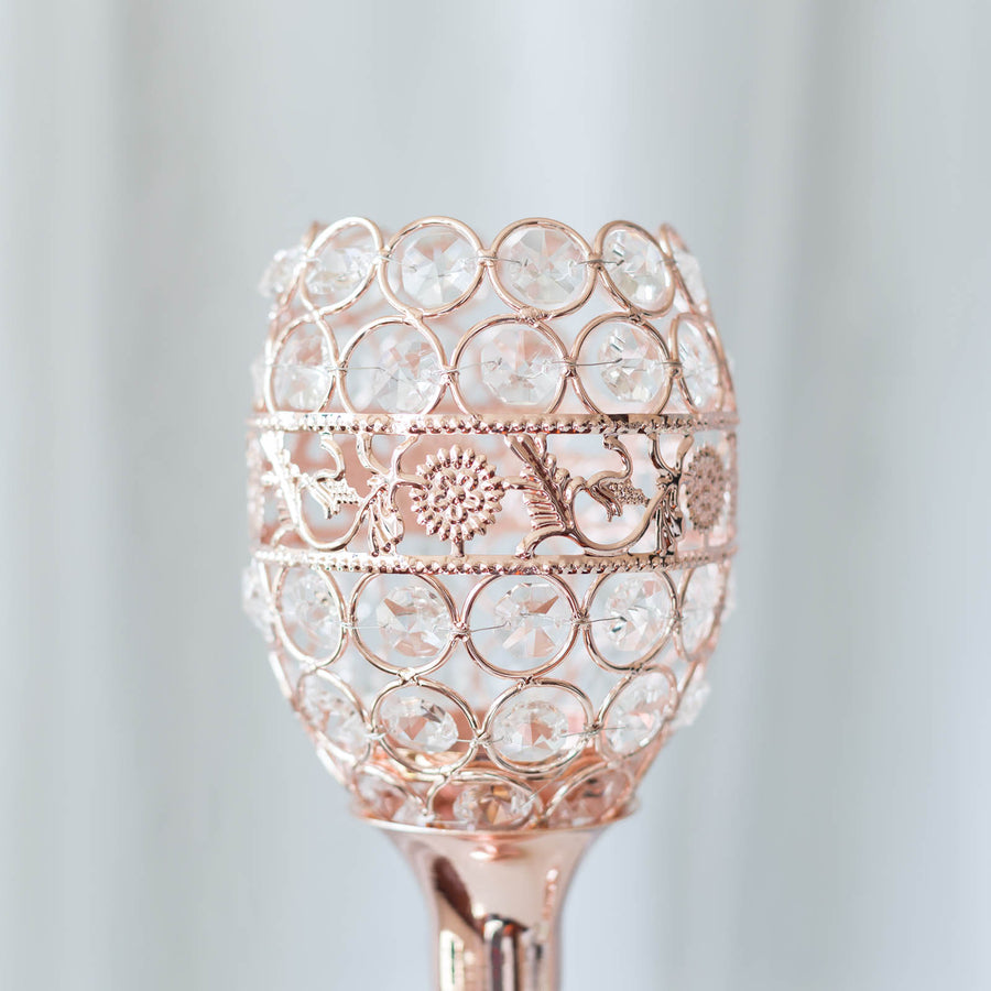 2 Pack | 16inch Blush/Rose Gold Metal Goblet Acrylic Crystal Votive Candle Holder Set