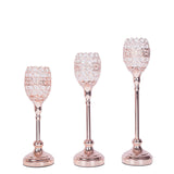 2 Pack | 18inch Tall Blush/Rose Gold Metal Goblet Acrylic Crystal Votive Candle Holder Set