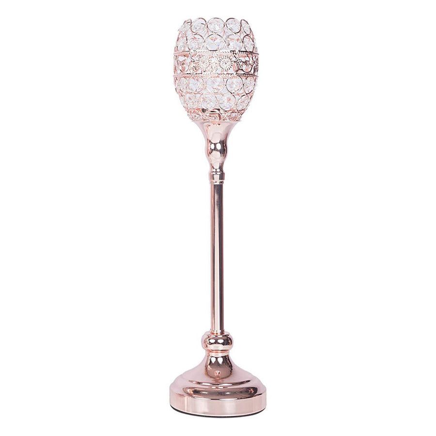 2 Pack | 18inch Tall Blush/Rose Gold Metal Goblet Acrylic Crystal Votive Candle Holder Set#whtbkgd