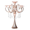 27inch Blush Metal 5 Arm Candelabra Votive Candle Holder With Hanging Crystal Drops#whtbkgd
