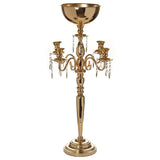33inch Gold Metal 4 Arm Candelabra Votive Candle Holder, Flower Vase Bowl#whtbkgd