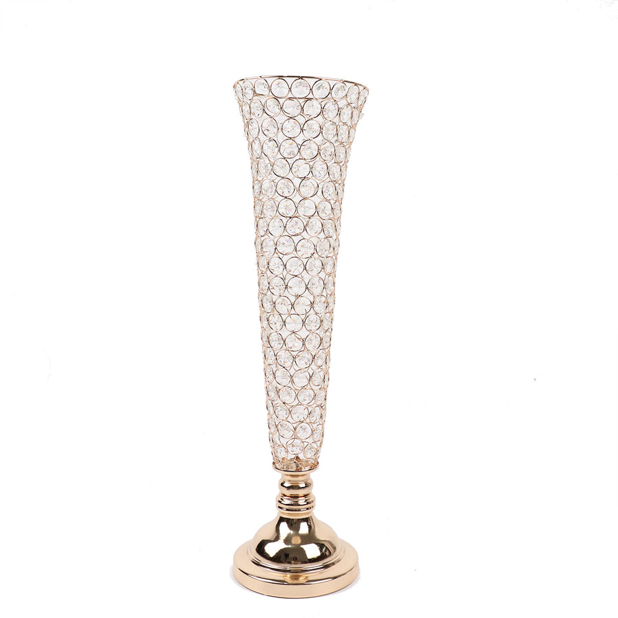 2 Pack | Gold 28Inch Tall Crystal Beaded Trumpet Vase Set, Table Centerpiece#whtbkgd