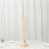 2 Pack | Gold 28Inch Tall Crystal Beaded Trumpet Vase Set, Table Centerpiece