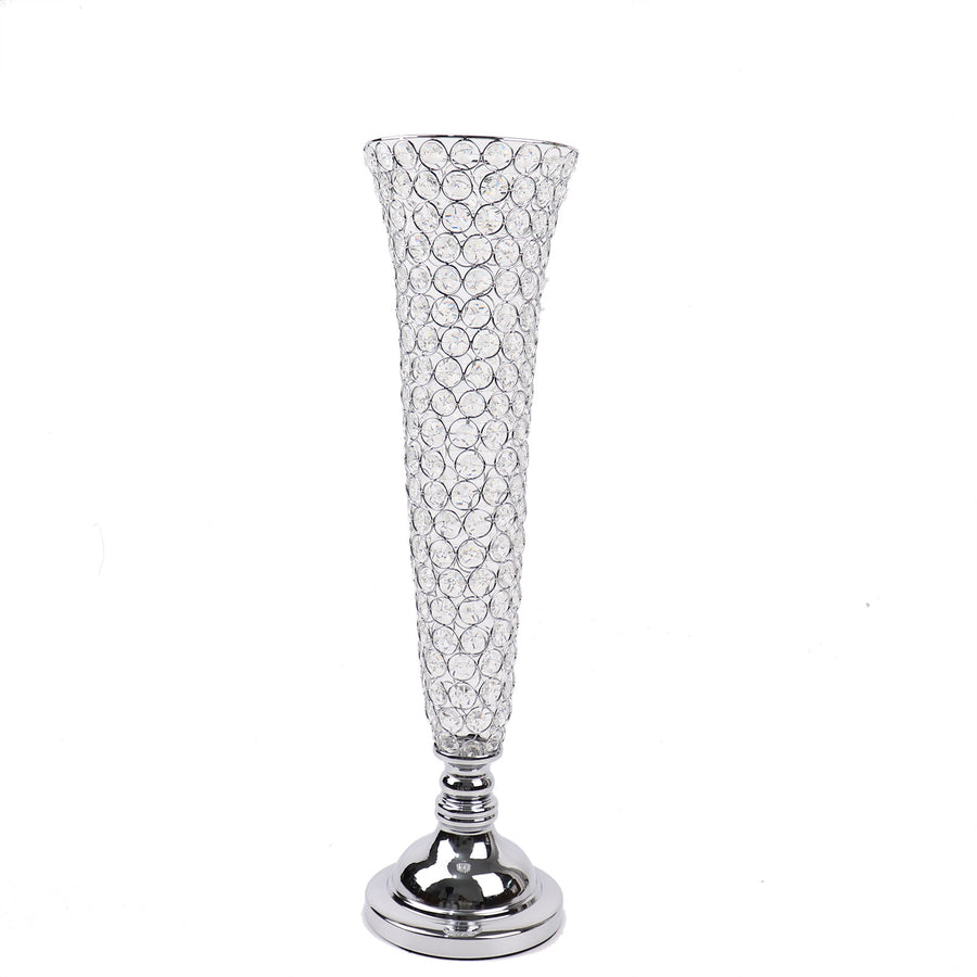 2 Pack | Silver 28inch Tall Crystal Beaded Trumpet Vase Set, Table Centerpiece#whtbkgd
