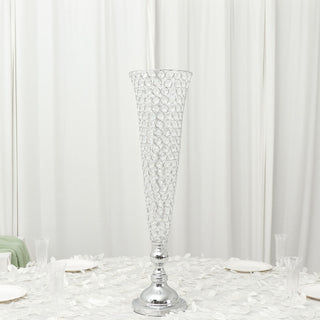 Add a Touch of Elegance with the Silver 32” Tall Crystal Beaded Trumpet Vase Set