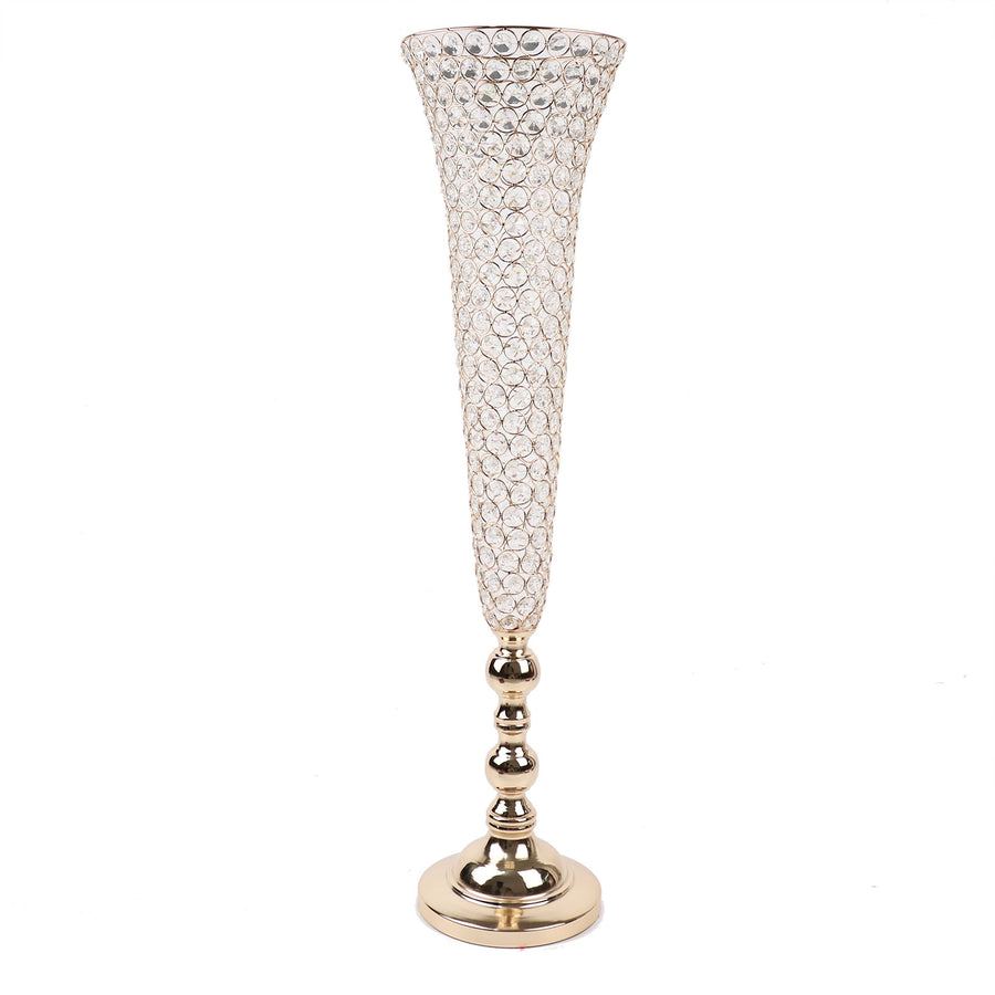 2 Pack | Gold 40Inch Tall Crystal Beaded Trumpet Vase Set, Table Centerpiece#whtbkgd