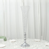 2 Pack | Silver 40inch Tall Crystal Beaded Trumpet Vase Set, Table Centerpiece