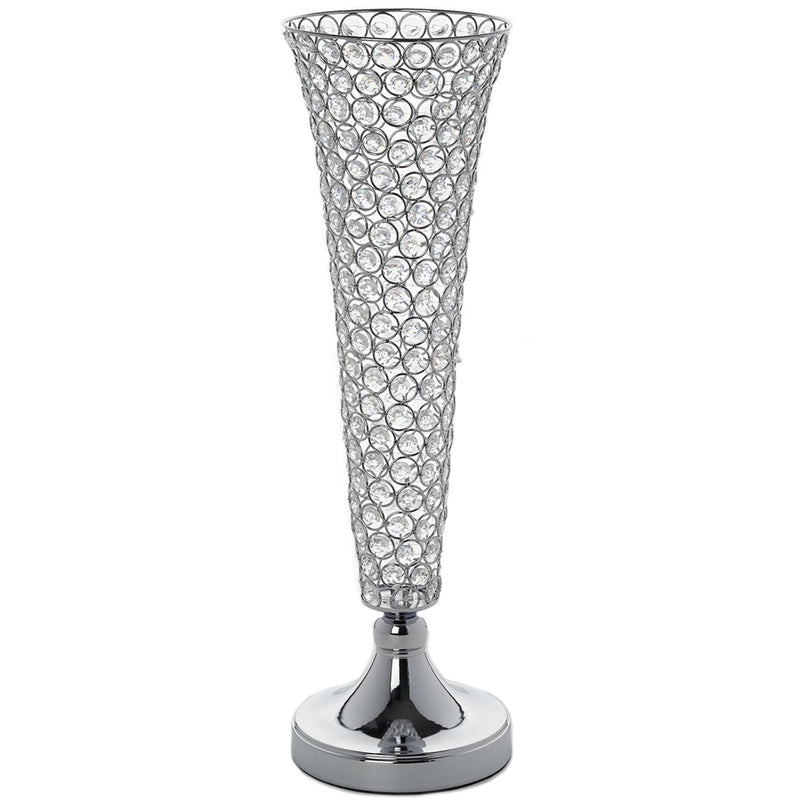 2 Pack | 22inch Tall Silver Crystal Beaded Metal Trumpet Vase Centerpieces#whtbkgd
