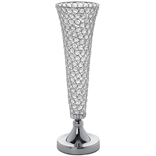 Silver 22” Tall Crystal Beaded Trumpet Vase Set